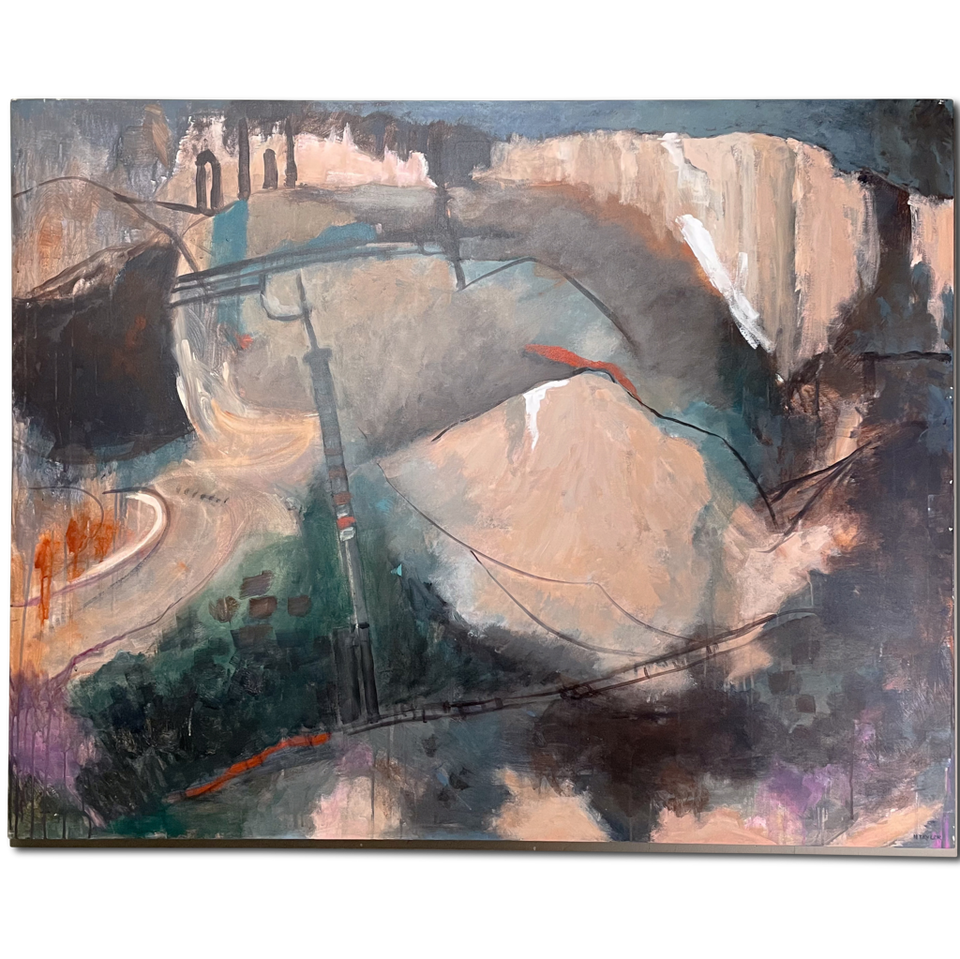 Large Abstract Oil on Canvas Landscape of a Quarry